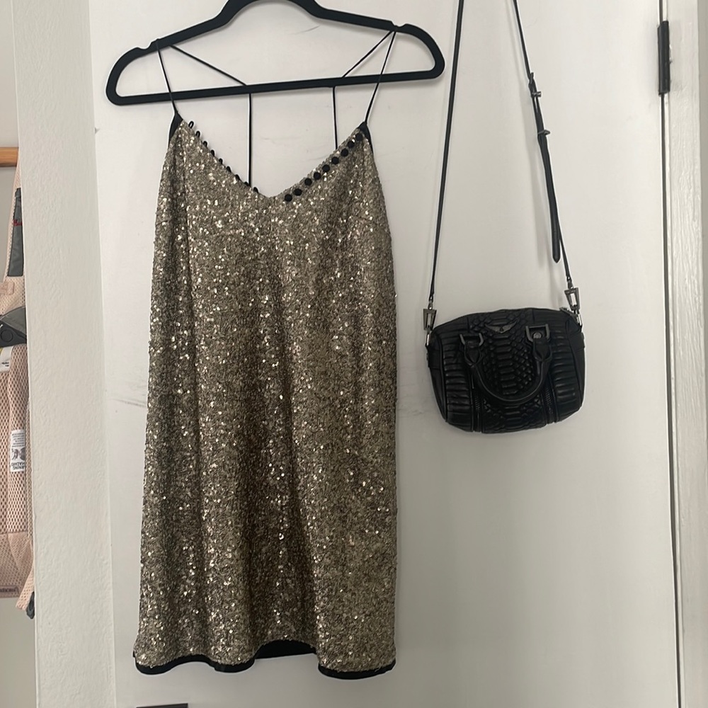 Gold Sequin Lined Mini Dress